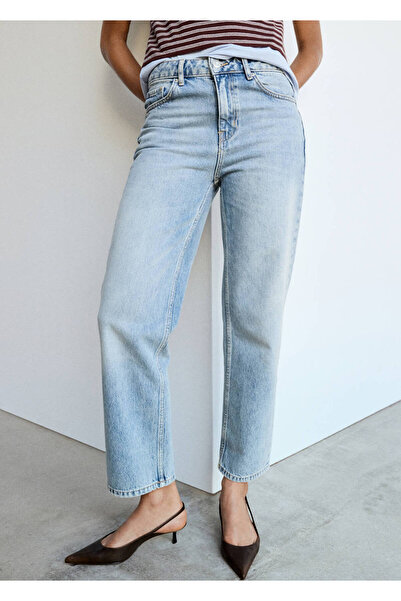 MANGO Woman Orta bel düz kesim jean