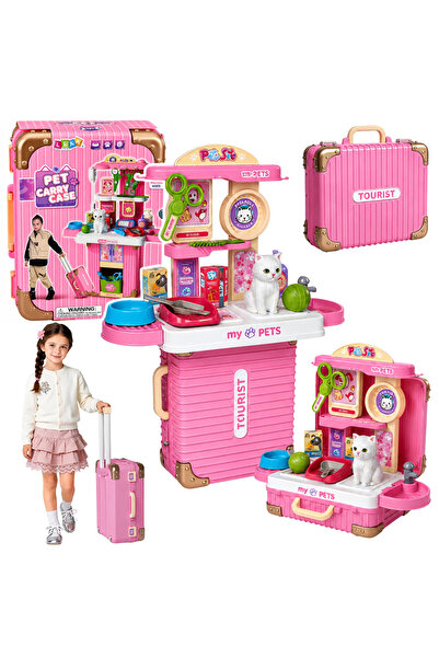 LEAN Set Veterinar Toys in Troler, Kit Ingrijire Pisicuta cu Accesorii Medica...