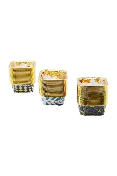 İ22-170 Muffin Kağıt Kek Kapsülü AĞIZ:8.3X8.3CM DERİNLİK:3.5CM 20 Adet Kare Gold Kalın Folyolu