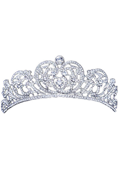 VeeShop Булчинска тиара Катрин, бароков флорален мотив, с фасетирани бели кри...