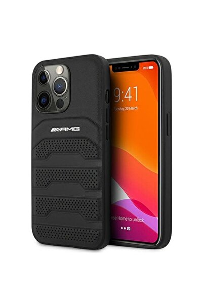 MERCEDES AMG AMHCP14LGSEBK Apple iPhone 14 Pro μαύρη σκληρή δερμάτινη θήκη με...