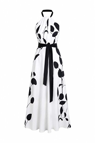 HAZELANNA Black Floral White Dress