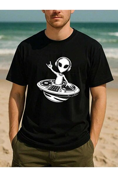 LİNA06 CasualslimUFO UFO DJ Alien Sci-Fi Music Print-Shirt, Comfortable Breat...