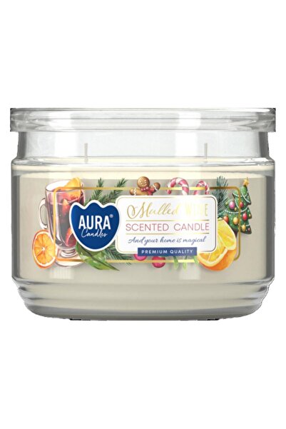 AURA Set 2 x Lumanare Parfumata cu Doua Fitile si Capac, Vin Fiert, 30 Ore, A...