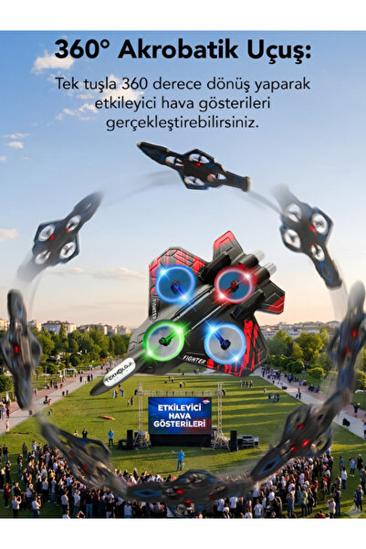Teknoloji Gelsin Mini Drone Savaş Uçağı Çocuk Drone | 360° Uçuş, Tek Tuş Kalkış, Uzaktan Kumandalı, Çift Bataryalı