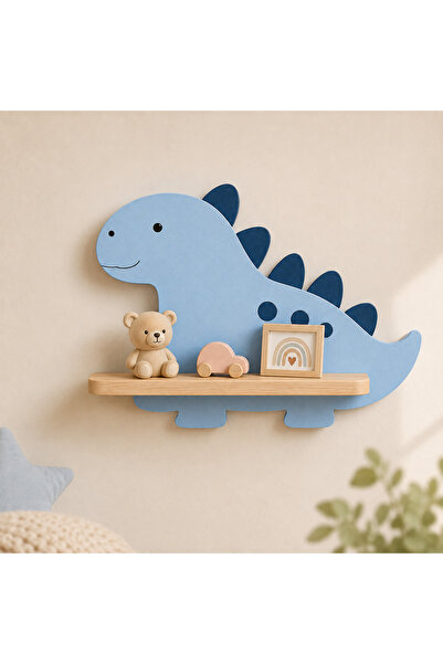 MAKS HOME Ahşap Çocuk Odası Duvar Rafı 🦕 Dinozor | Doğal Ahşap & MDF | Dekor...