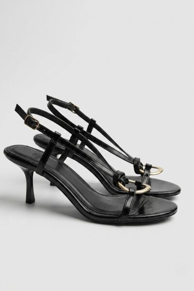 İX Medusa Women's Mid-Heeled Ankle Strap Sandals with Gold Buckle Detail