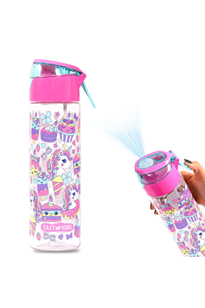 Eazy Kids Tritan Water Bottle w/Spray, Unicorn Desert - Pink, 750ml