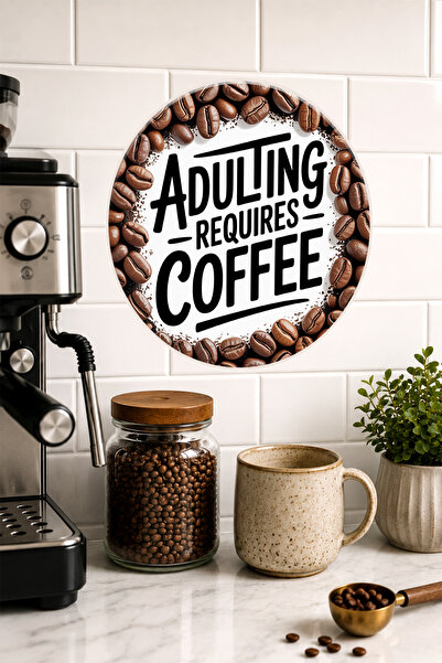 Mayeka Adulting Requires Coffee Typographic Retro Round Mdf Table Coffee
