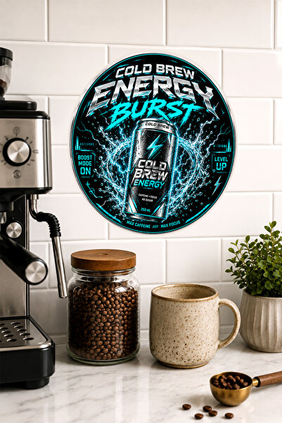 Mayeka Masă rotundă din MDF cu design Cold Brew Energy Burst, maro