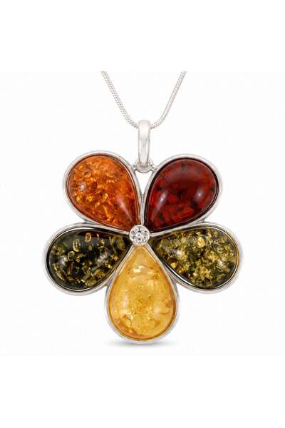 craftmystic 925 silver necklace with amber flower – femininity and solar energy