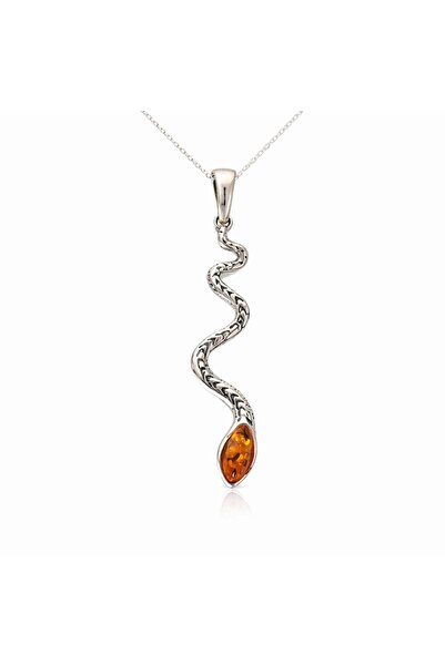craftmystic 925 silver necklace, snake with natural amber – protection and vi...