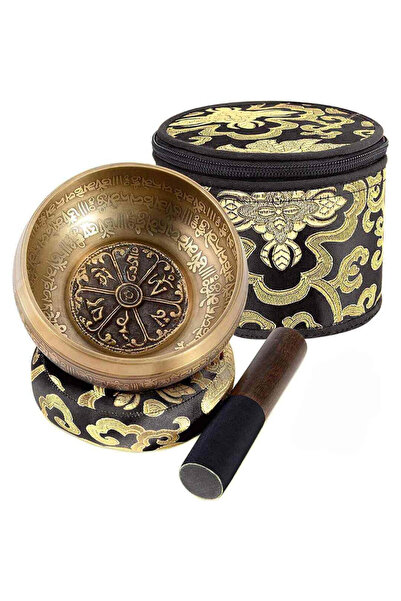 craftmystic Set bol Tibetan de meditatie 13 cm gravura mantra, batut manual, ...