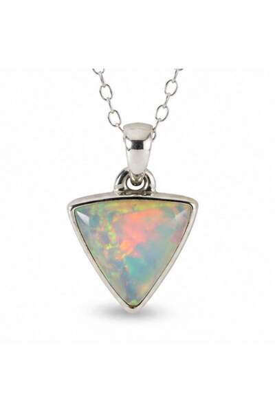 craftmystic Colier Argint 925 cu Piatra Naturala de Opal Etiopian Triunghi - ...