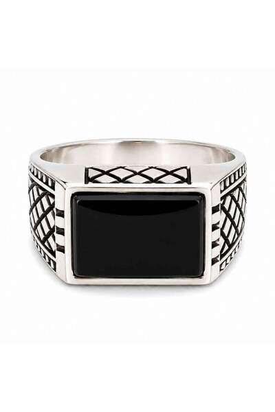 craftmystic Inel Barbatesc Argint 925 cu Onix Dreptunghi - Protectie si Stabi...