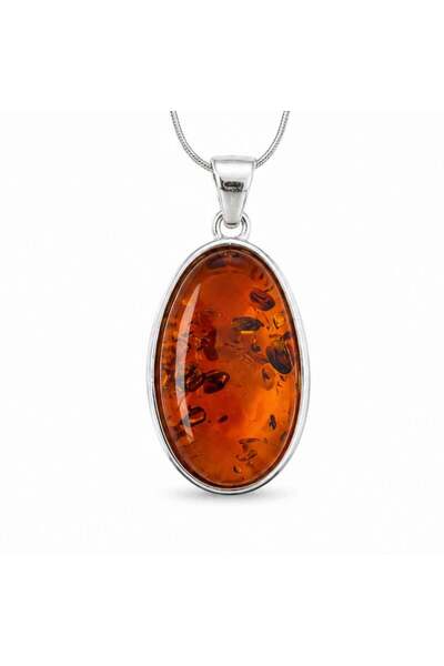 craftmystic Colier Argint 925 cu Chihlimbar oval - Protectie si Energie Pozitiva