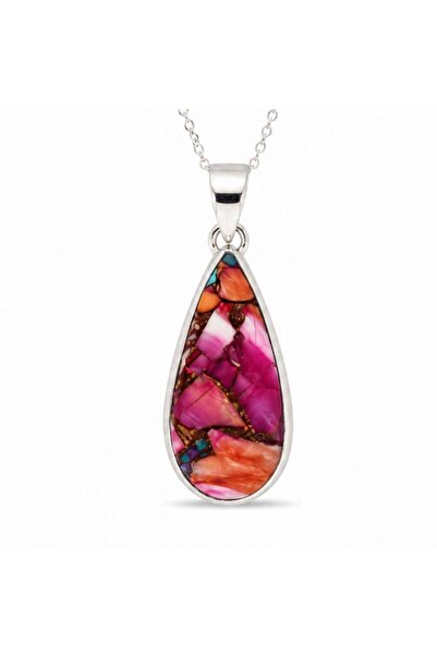 craftmystic 925 Silver Necklace with Trapezoidal Pink Dahlia Turquoise - Bala...