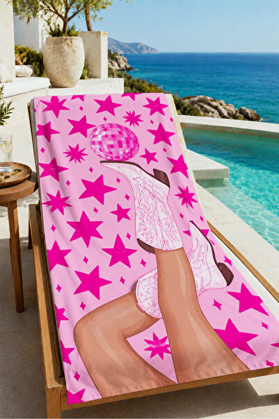 Evmila Pop Art Pink Starry Disco Women's Patterned 70X150 Beach Towel - Digit...