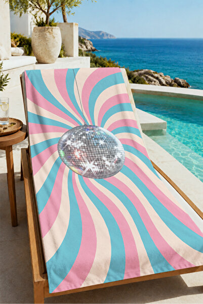 Evmila Retro Disco Ball Pastel Rays Geometric Pattern 70X150 Beach Towel - Di...