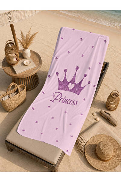 Evmila Princess Written Black Crowned Pink Star Patterned 70X150 Beach Towel ...
