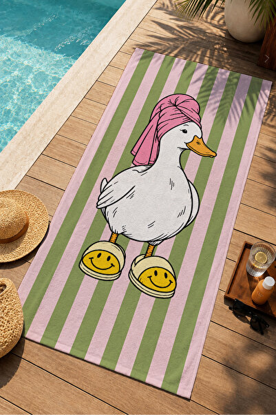 Evmila Pop Art Pink Turbaned Goose Striped Fun Patterned 70X150 Beach Towel -...