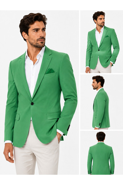SABRİ ZENGİN Men's Slim Fit Single Button Blazer Jacket