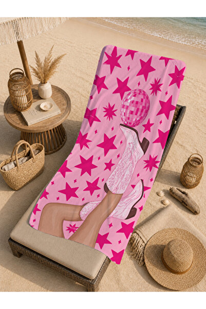 Evmila Pop Art Pink Starry Disco Women's Patterned 70X150 Beach Towel - Digit...