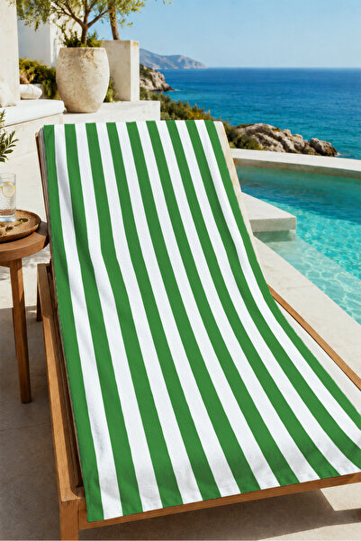 Evmila Retro Green and White Vertical Stripes Classic Patterned 70X150 Beach ...