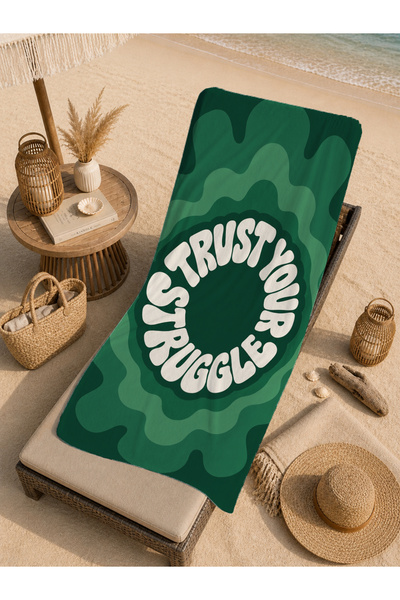 Evmila Prosop de plajă Retro Trust Your Struggle cu model verde 70x150 - Pros...