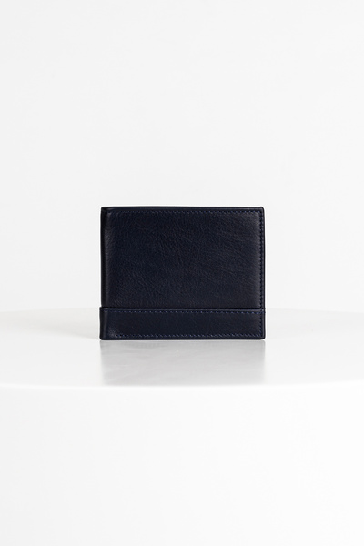 BAYDERİ Reda Men's Leather Wallet Navy Blue