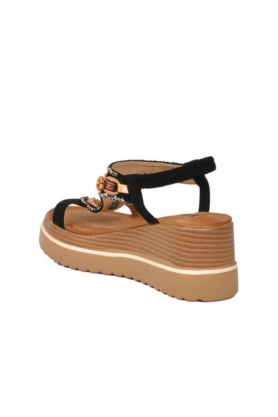 Voyager Black Genuine Leather Patterned Embroidered Thick Comfortable Soft Sole Women's Sandals B464 Z