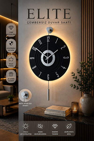 MetaQuartz Aksesuar Kardelen [ GÜMÜŞ SİYAH ] 12 -24 LEDLİ duvar saati