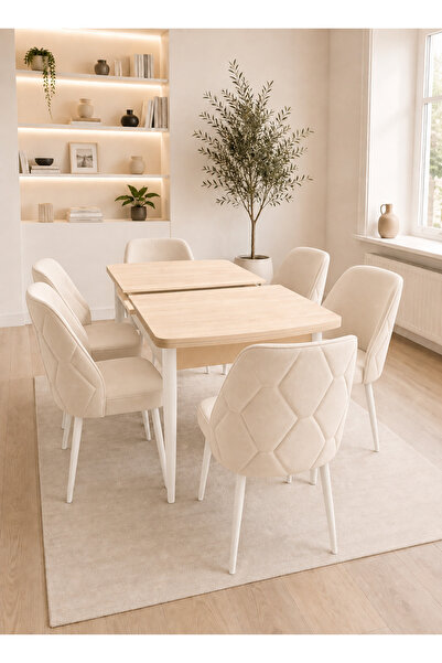 Concept Ayz Home Vienna Nova Serisi 6 Kişilik Krem Kumaş Traverten Mdf Açılab...