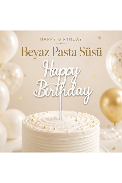 Src 3D Διακοσμητικό Λευκό Τούρτα Γενεθλίων Happy Birthday για Διακόσμηση Πάρτ...