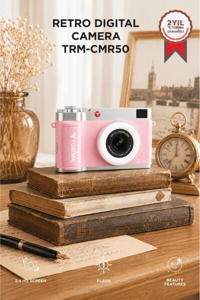Torima Mini Dijital Retro Kamera 48MP Selfie Video Vlog Kamerası CMR50 Pembe