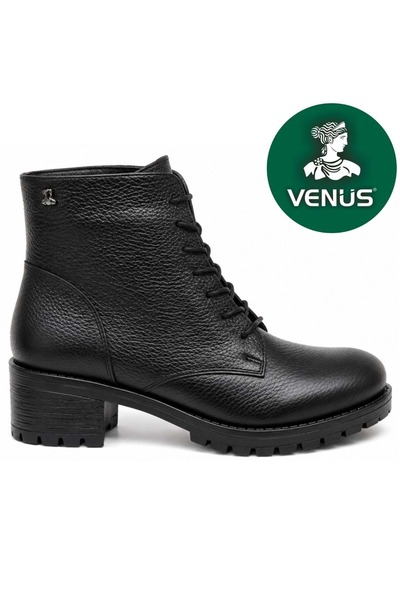 Venüs Yurs Genuine Leather Non-Slip Sole Orthopedic Women's Boots Black-Skin