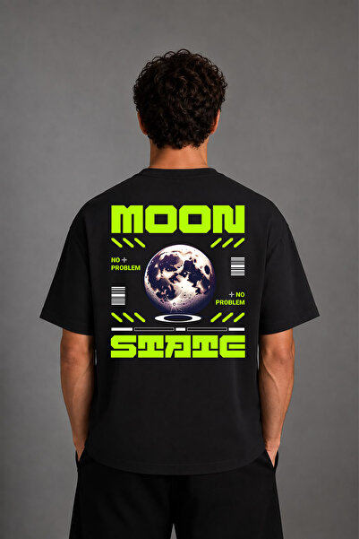 VSRN Μπλουζάκι με σχέδιο Moon No Problem, με στάμπα στην πλάτη, μαύρο, oversized