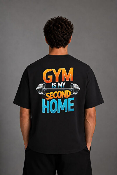 VSRN Tricou negru oversize cu imprimeu pe spate „Gym Is My Design”