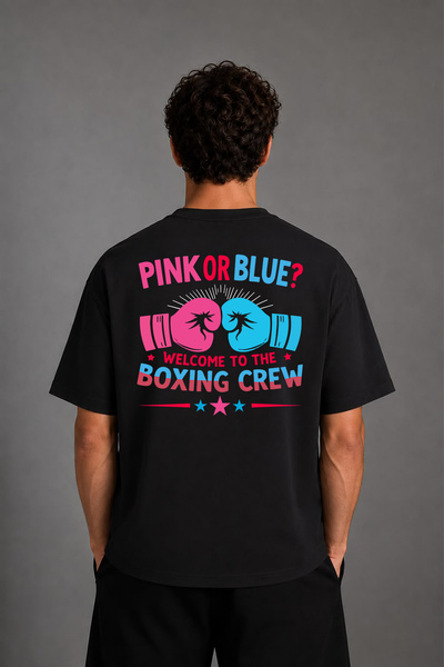 VSRN Pink or Blue Boxing Design Back Printed Black Oversize T-Shirt
