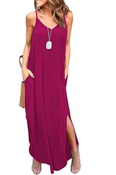 GENERAL HUSKARY Women's Summer Casual Sleeveless V Neck Strappy Split Loose D...