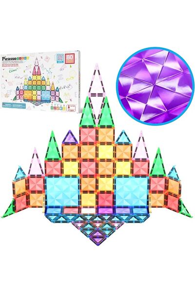 PicassoTiles 100 Pcs Magnetic Building Block Mini Diamond Series Travel Size ...