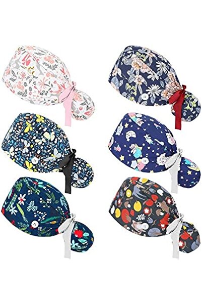 Honoson 6 Pcs Scrub Caps Women Nursing Hats With Buttons Adjustable Bouffant ...