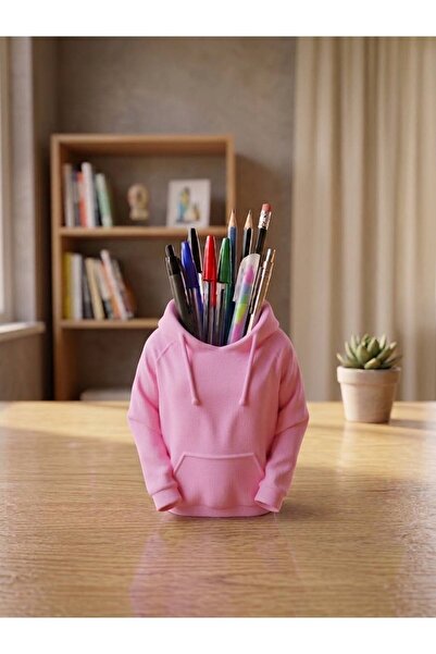 pumbata3D Pembe Kapüşonlu Kalemlik | 3D Baskı Figür | Dekoratif & Eğlenceli M...