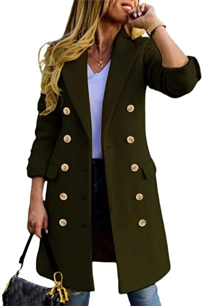 GENERAL IDEALSANXUN Womens Fall Winter Wool Coats Double Breasted Midi Peacoa...