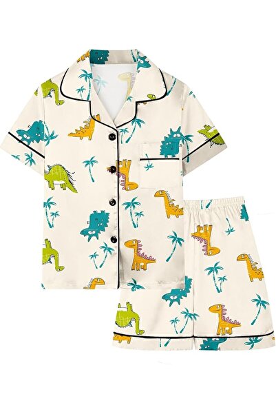 GENERAL Schbbbta Girls Boys Satin Pajamas Set, 2Piece Silk Nightwear Button-D...