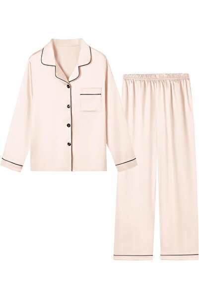 GENERAL Schbbbta Girls Boys Satin Pajamas Set, 2Piece Silk Nightwear Button-D...