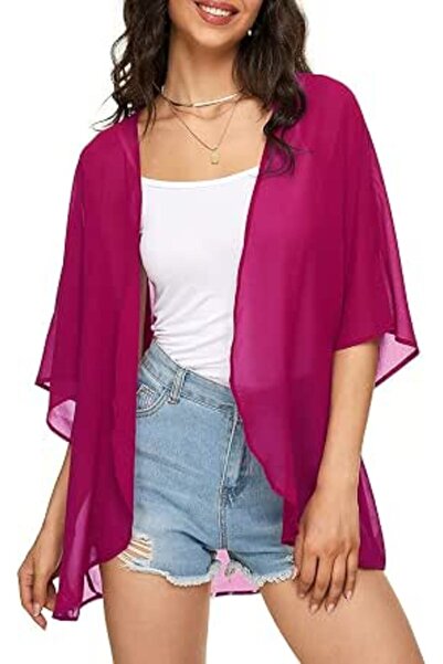 Indian's Women's Solid Puff Sleeve Kimono Cardigan Loose Cover Up Casual Blou...