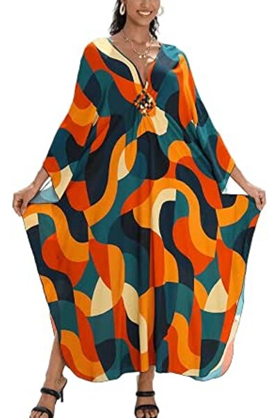 YouKD Maxi Dress V-Neck Kaftan Boho Robes Beach Cover-ups Dress Maxi Garment ...