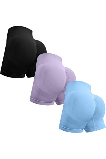 GENERAL OVESPORT 3 Piece Workout Shorts for Women Seamless Scrunch Butt Lifti...