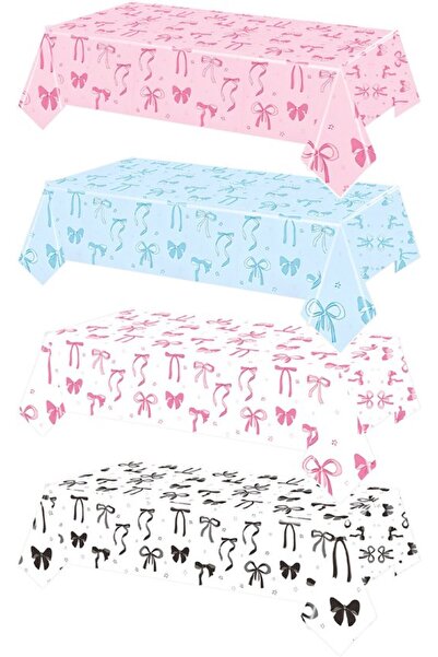 Generic Brand Pink Bow Tablecloth - 4-Piece Set - 137 x 274 cm - Festive Tabl...